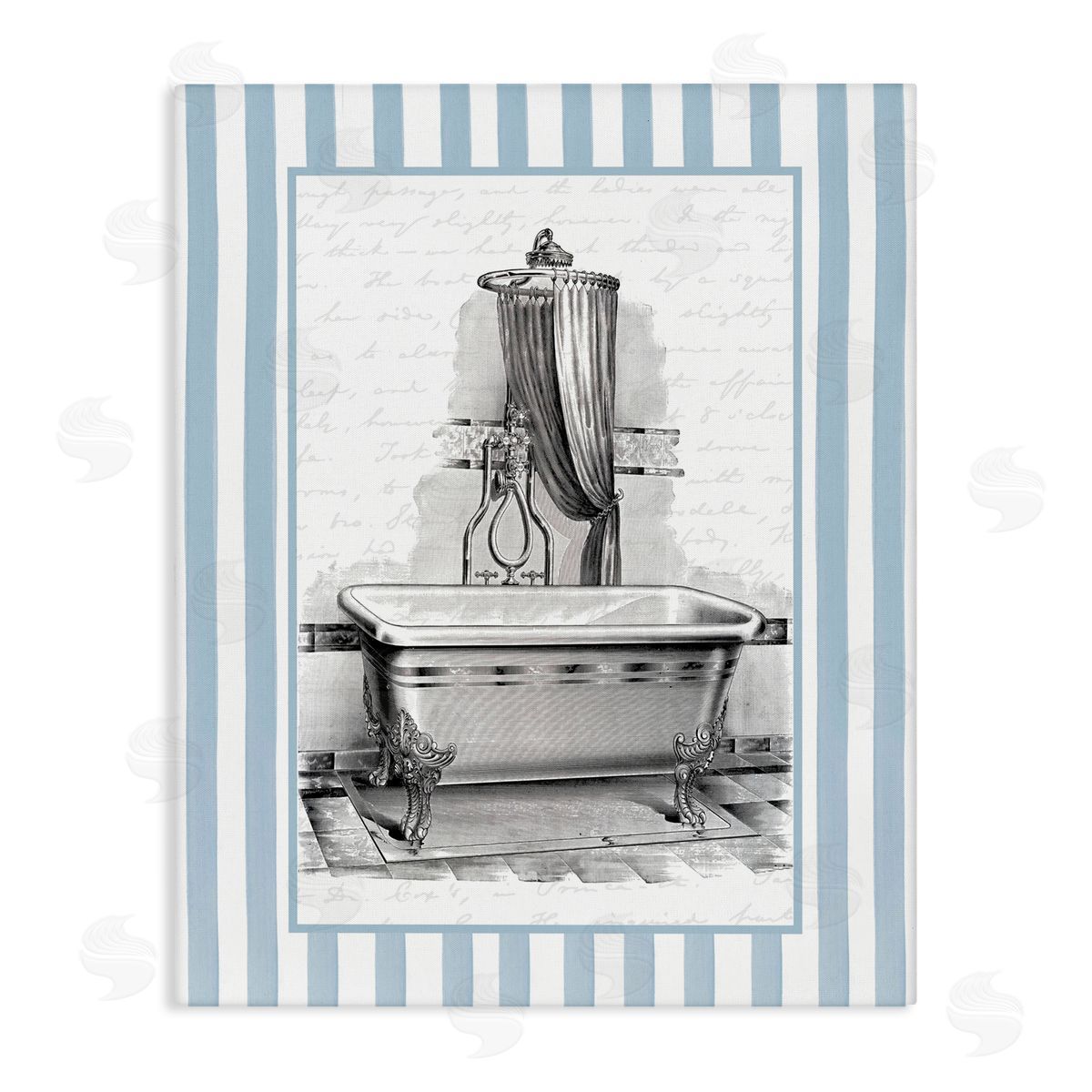 Lettered and Lined Antique Bath Blue Stripes Canvas Wall Art Print