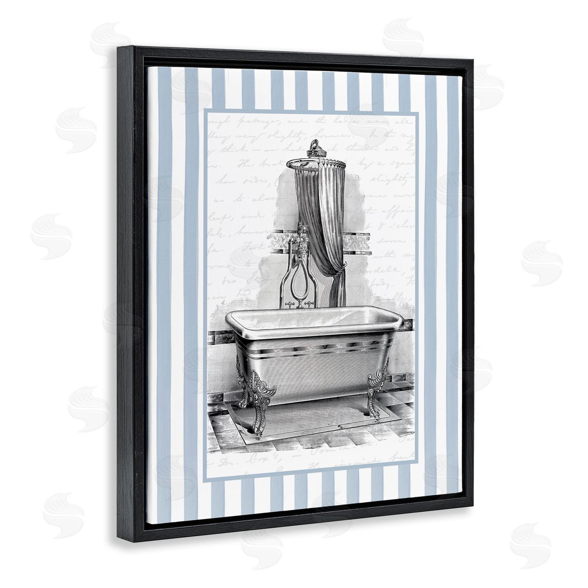 Lettered and Lined Antique Bath Blue Stripes Canvas Wall Art Print