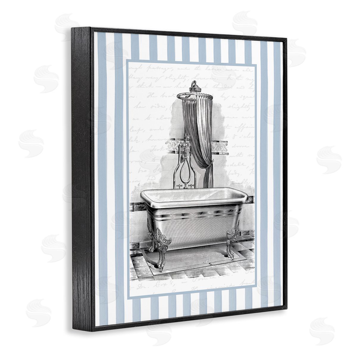 Lettered and Lined Antique Bath Blue Stripes Canvas Wall Art Print