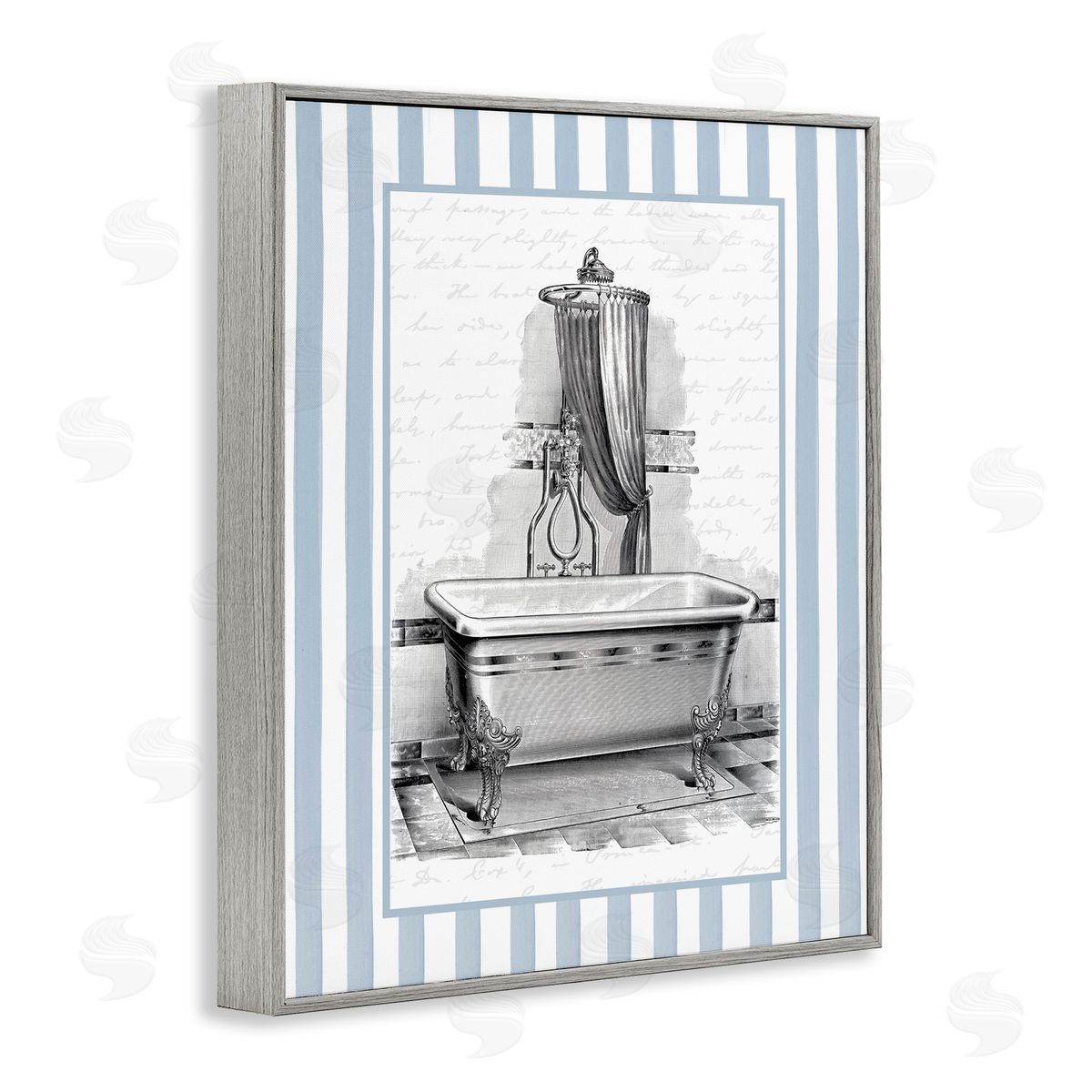Lettered and Lined Antique Bath Blue Stripes Canvas Wall Art Print