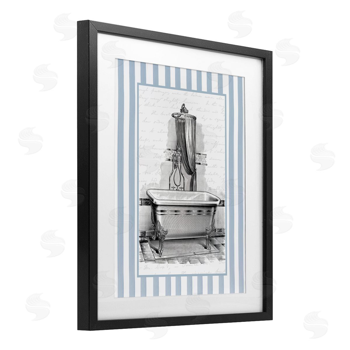 Lettered and Lined Antique Bath Blue Stripes Canvas Wall Art Print