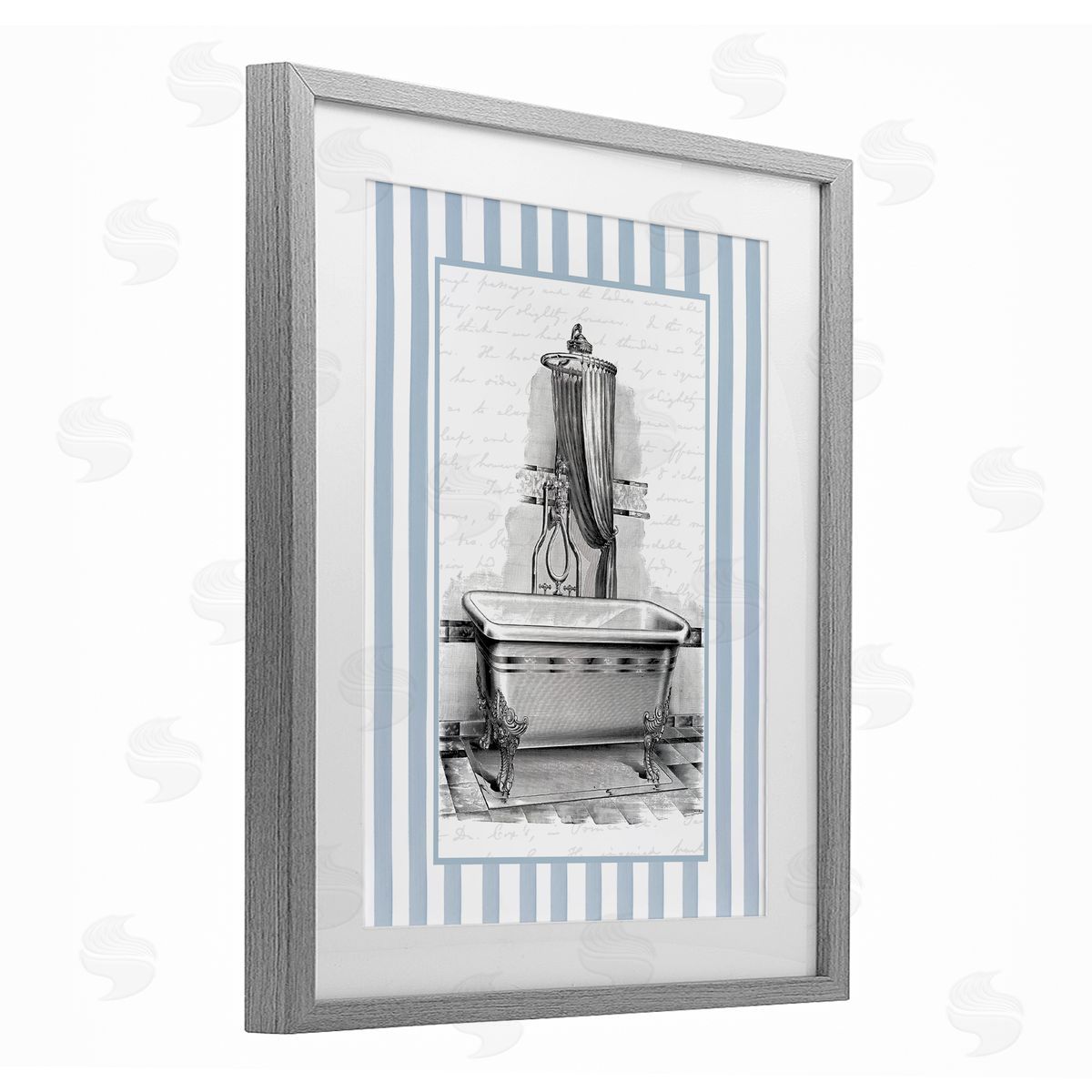 Lettered and Lined Antique Bath Blue Stripes Canvas Wall Art Print