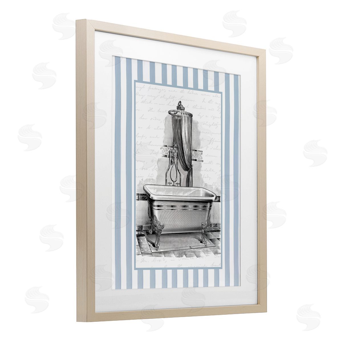 Lettered and Lined Antique Bath Blue Stripes Canvas Wall Art Print