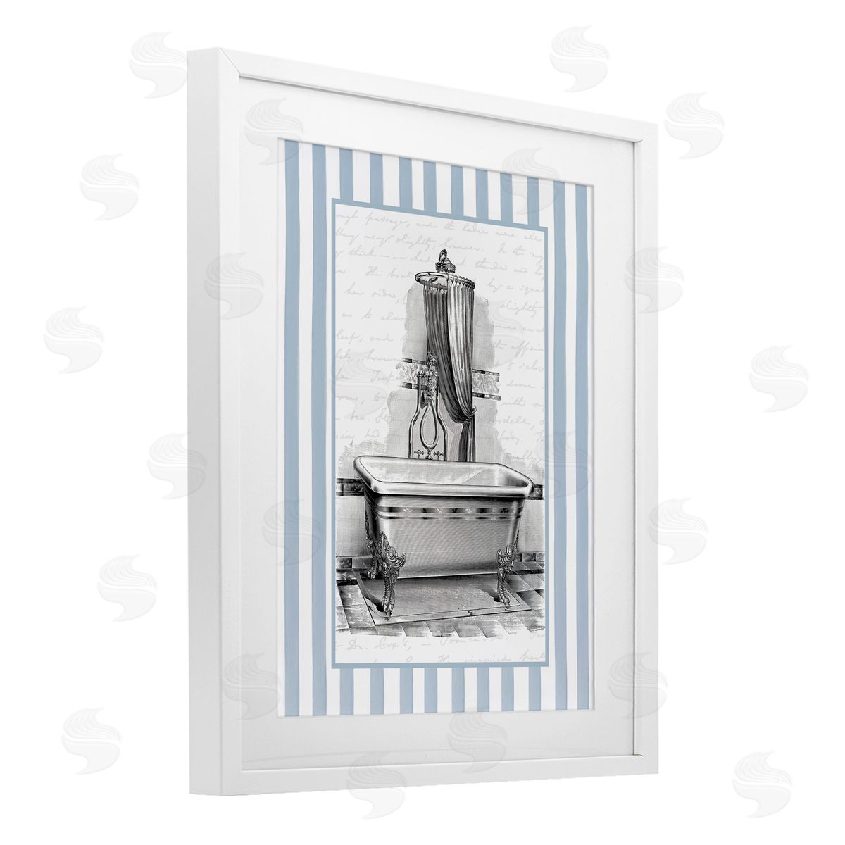 Lettered and Lined Antique Bath Blue Stripes Canvas Wall Art Print