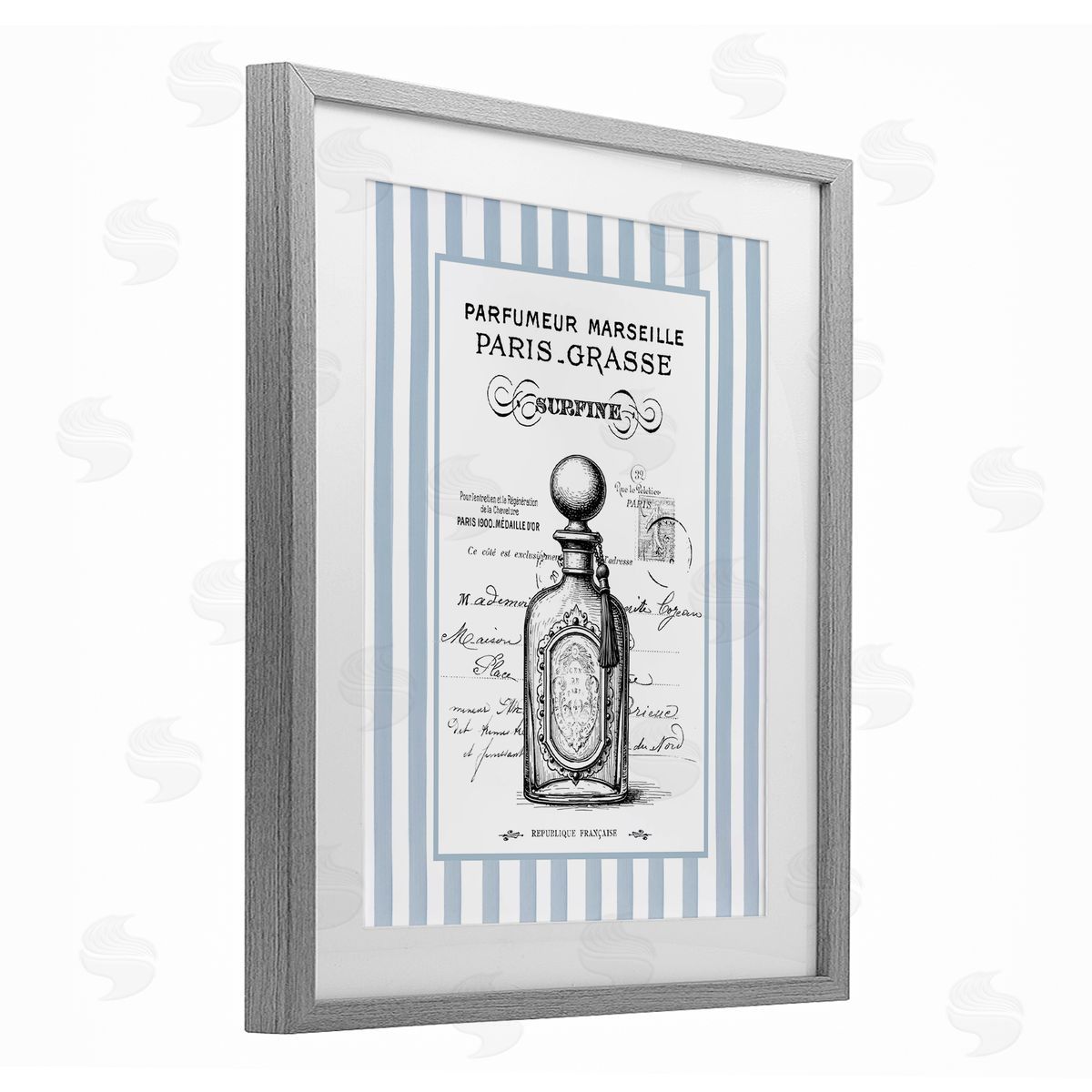 Lettered and Lined French Perfume on Stripes Canvas Wall Art Print