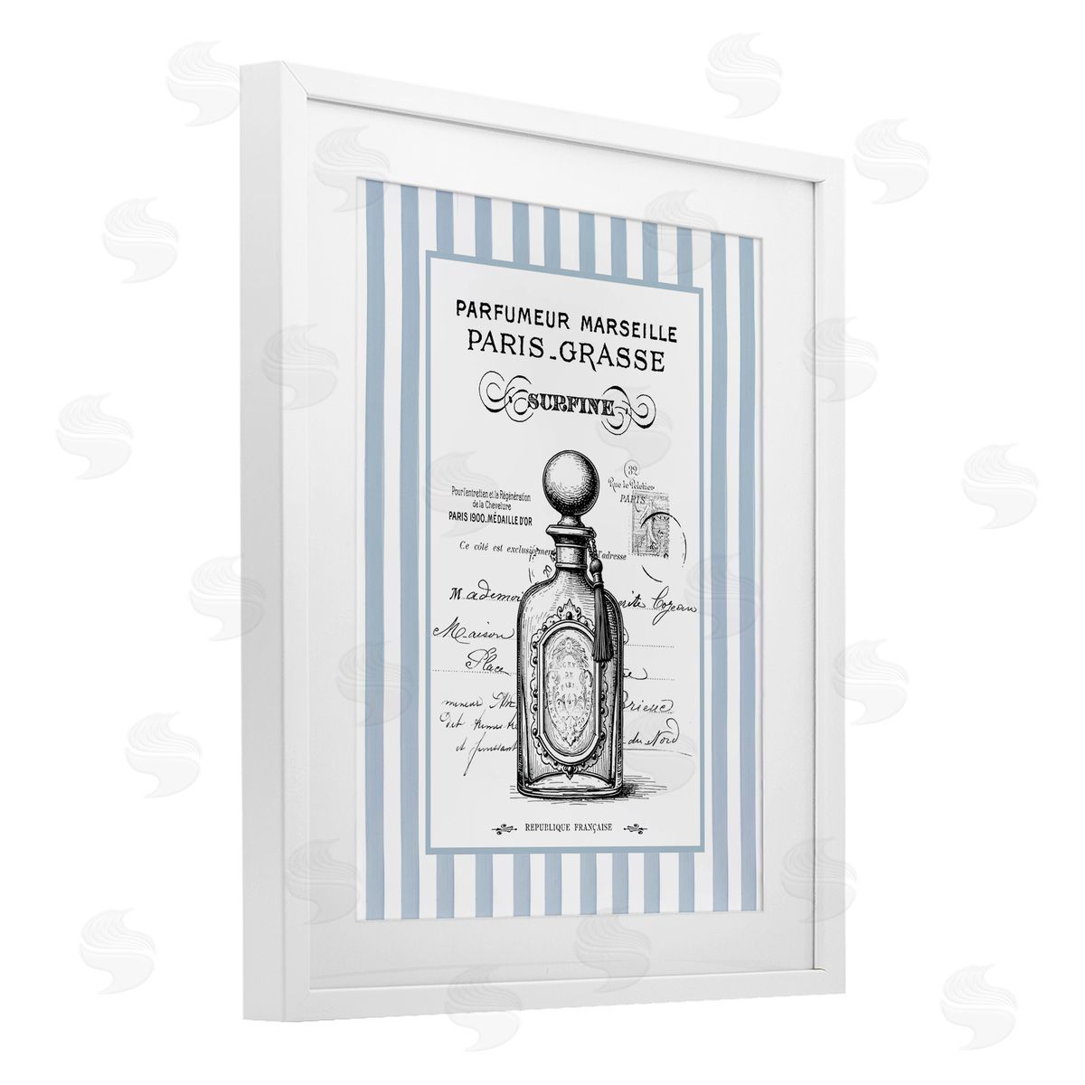 Lettered and Lined French Perfume on Stripes Canvas Wall Art Print