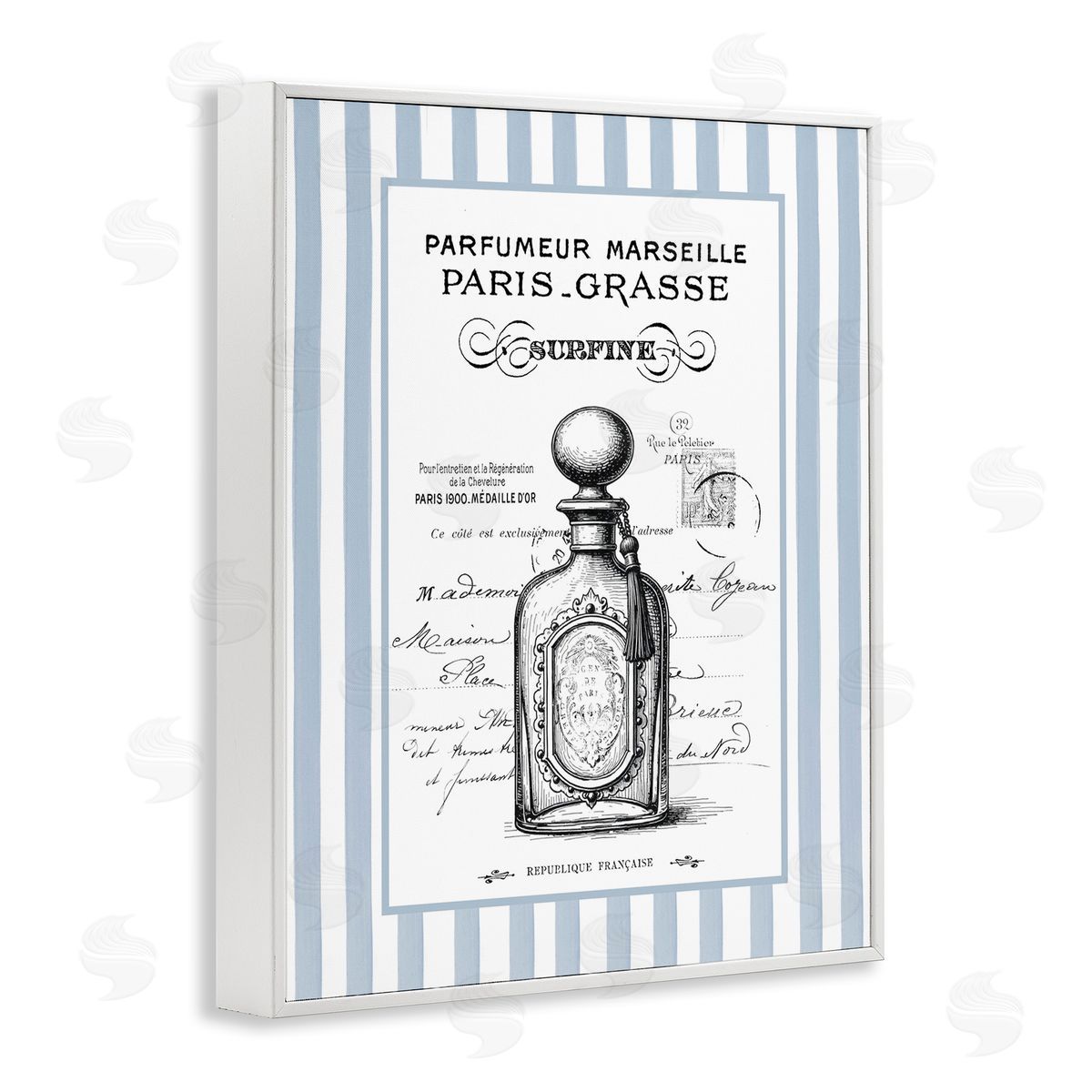 Lettered and Lined French Perfume on Stripes Canvas Wall Art Print