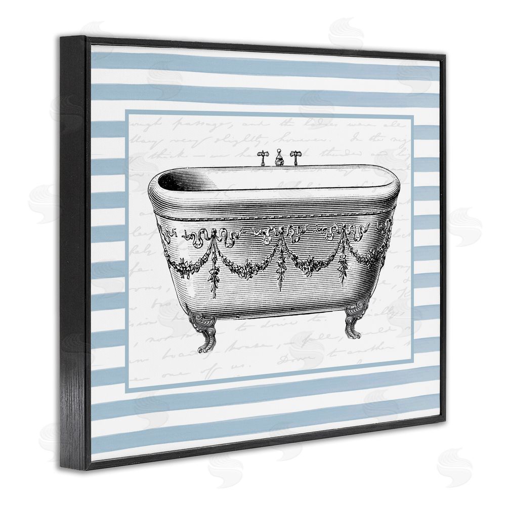 Lettered and Lined Ornate Vintage Tub on Stripes Black Framed Giclee Art Print