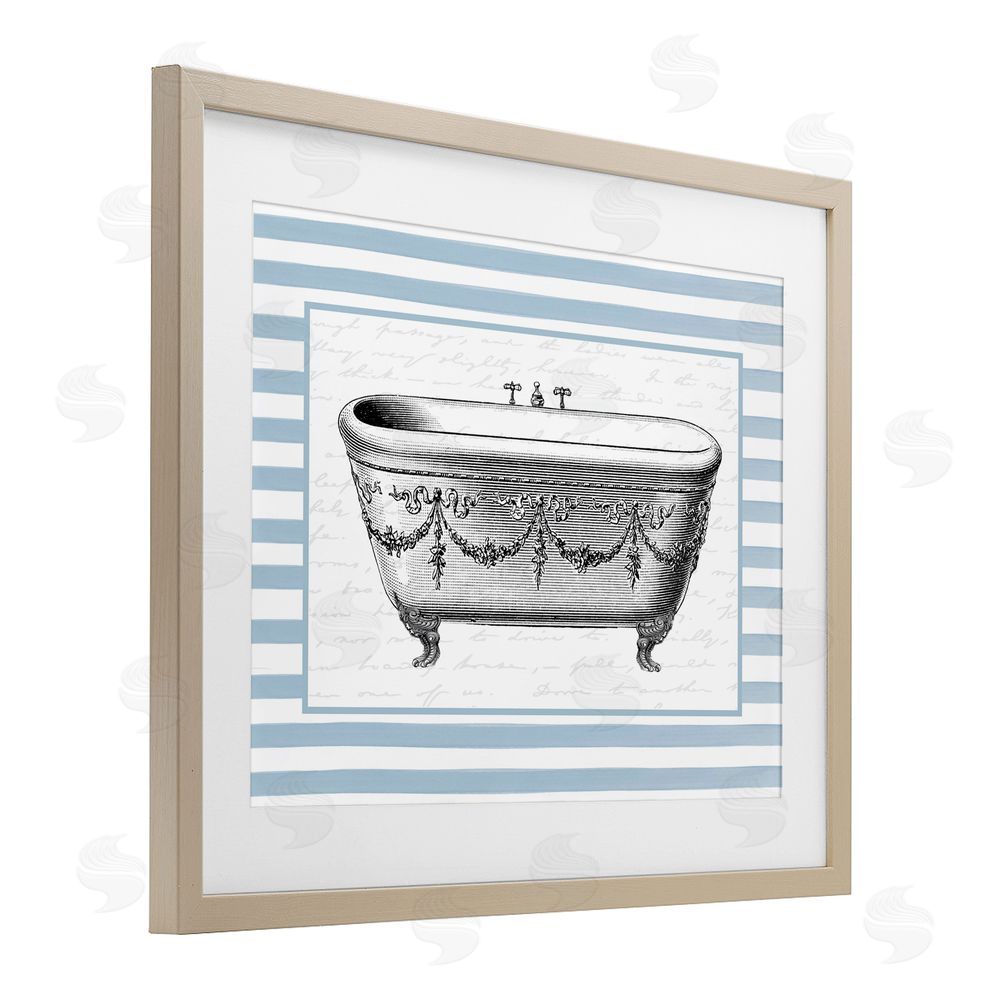 Lettered and Lined Ornate Vintage Tub on Stripes Birch Framed Print Under Glass Art