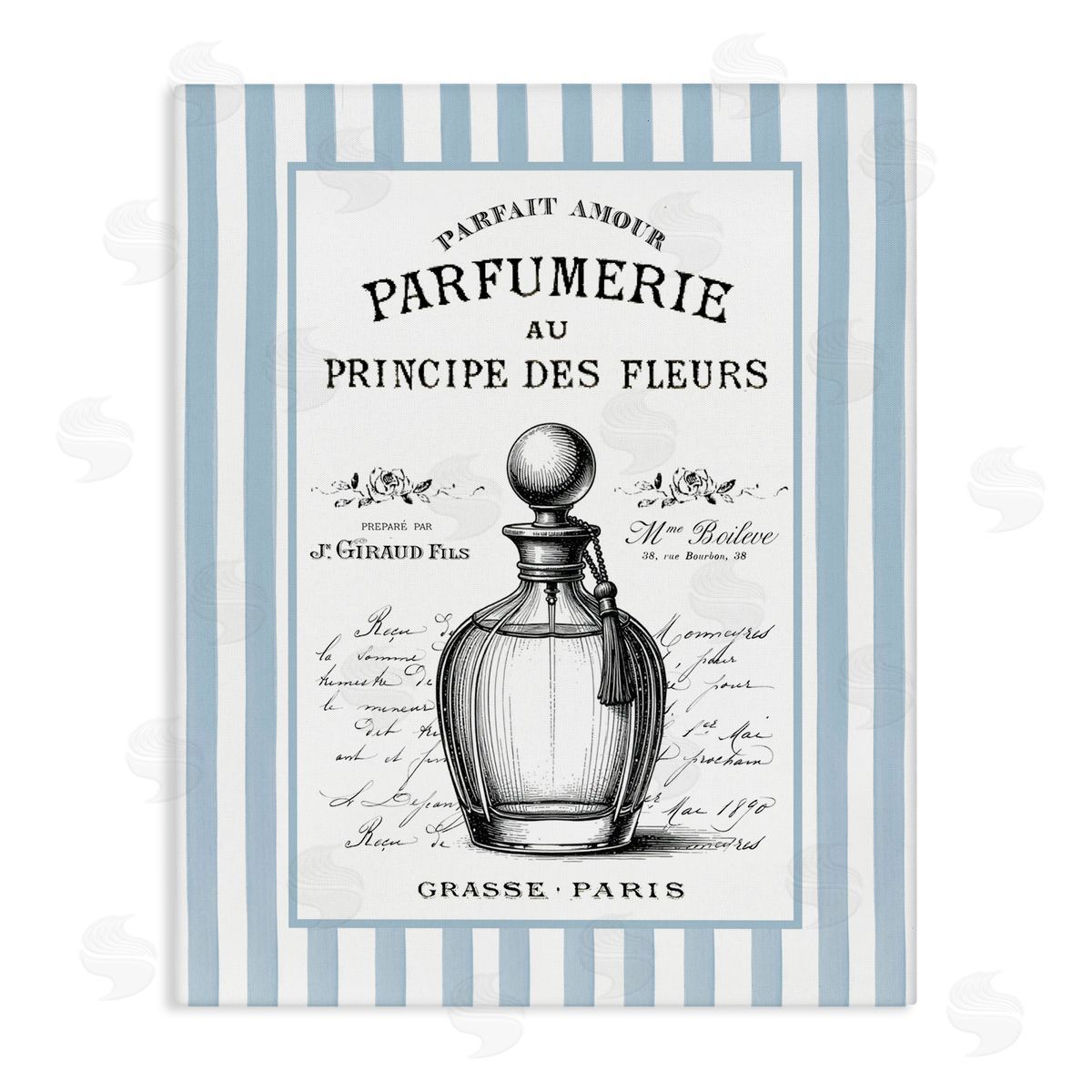 Lettered and Lined Vintage Fragrance on Stripes Canvas Wall Art Print