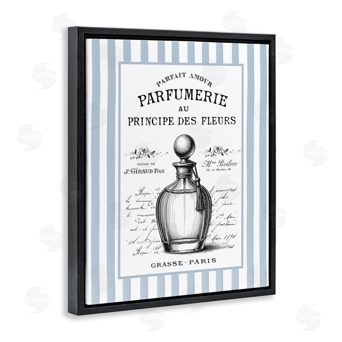 Lettered and Lined Vintage Fragrance on Stripes Canvas Wall Art Print