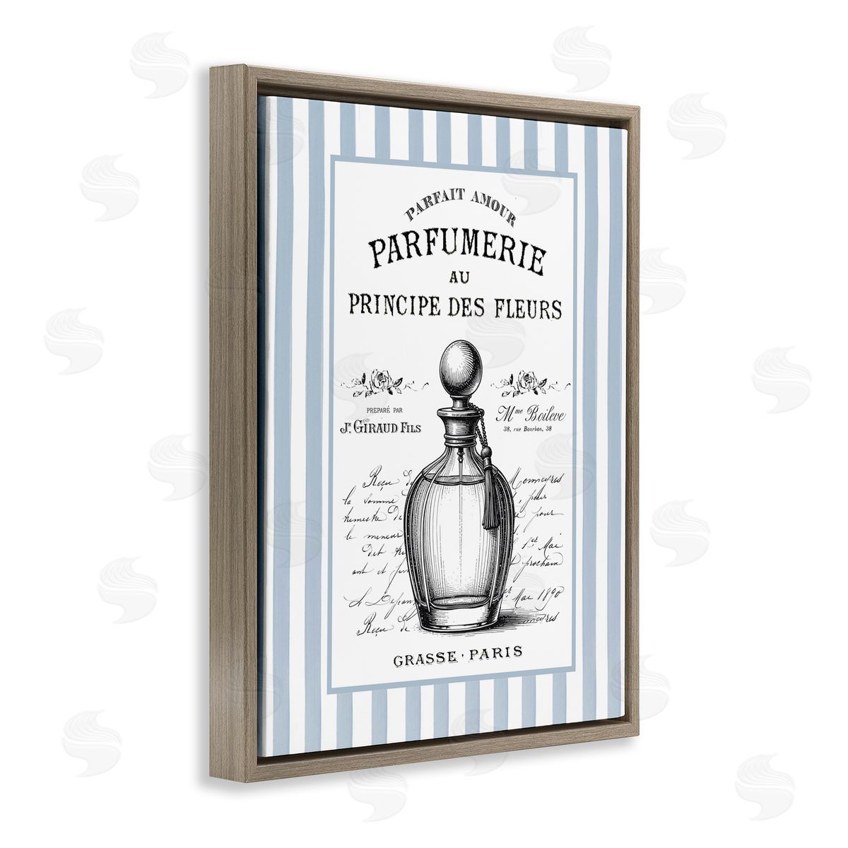 Lettered and Lined Vintage Fragrance on Stripes Canvas Wall Art Print