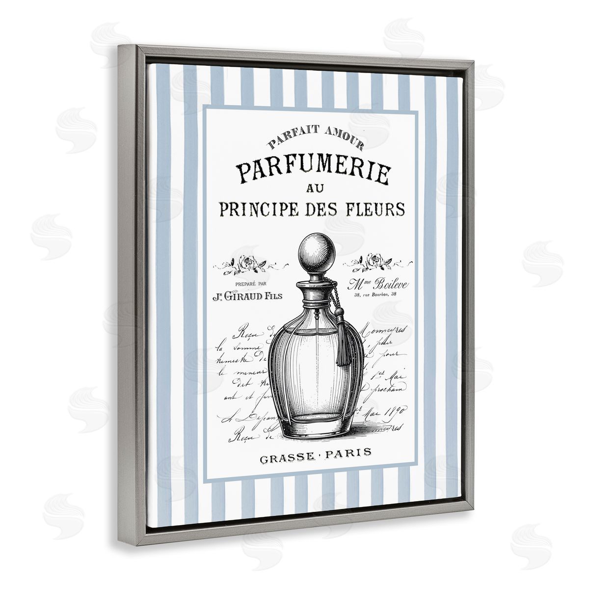 Lettered and Lined Vintage Fragrance on Stripes Canvas Wall Art Print