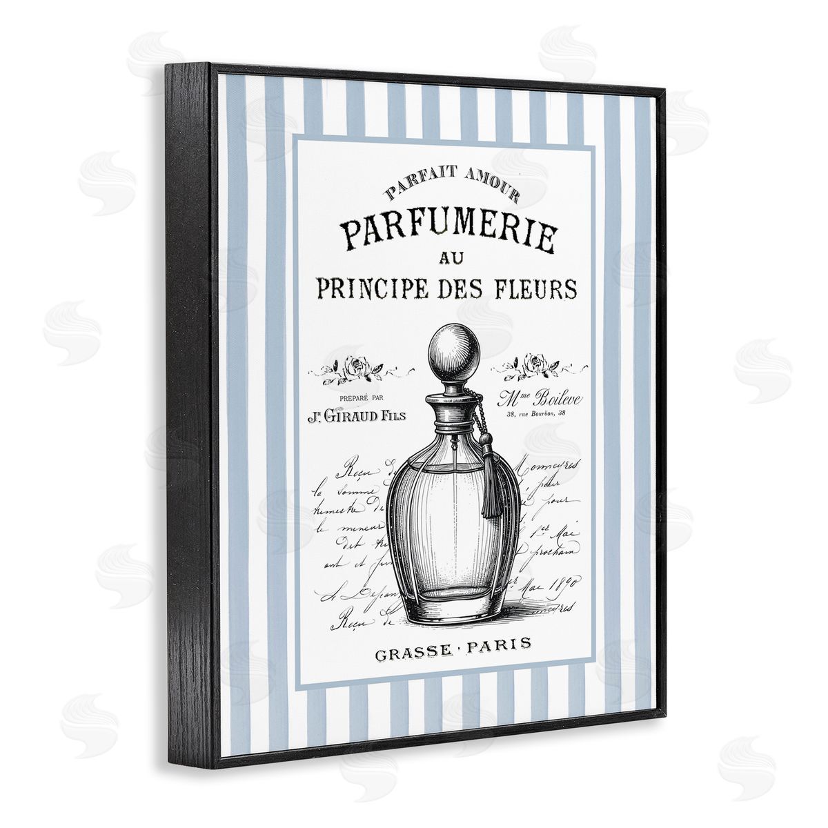 Lettered and Lined Vintage Fragrance on Stripes Canvas Wall Art Print