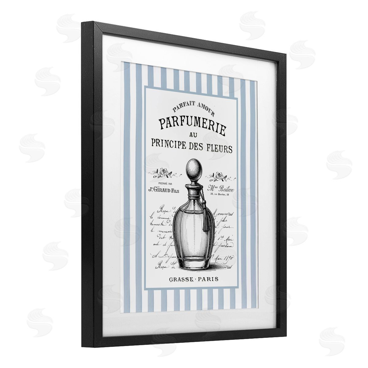 Lettered and Lined Vintage Fragrance on Stripes Canvas Wall Art Print
