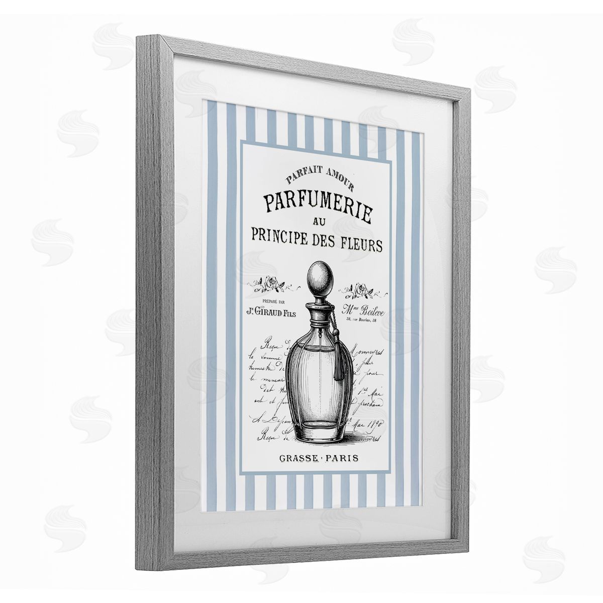 Lettered and Lined Vintage Fragrance on Stripes Canvas Wall Art Print