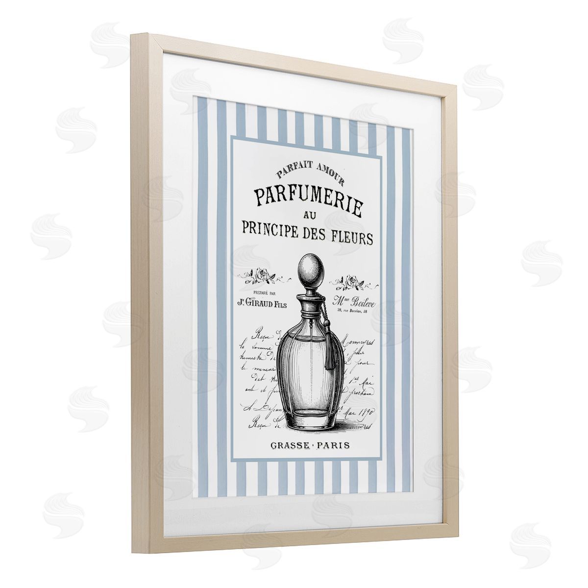Lettered and Lined Vintage Fragrance on Stripes Canvas Wall Art Print