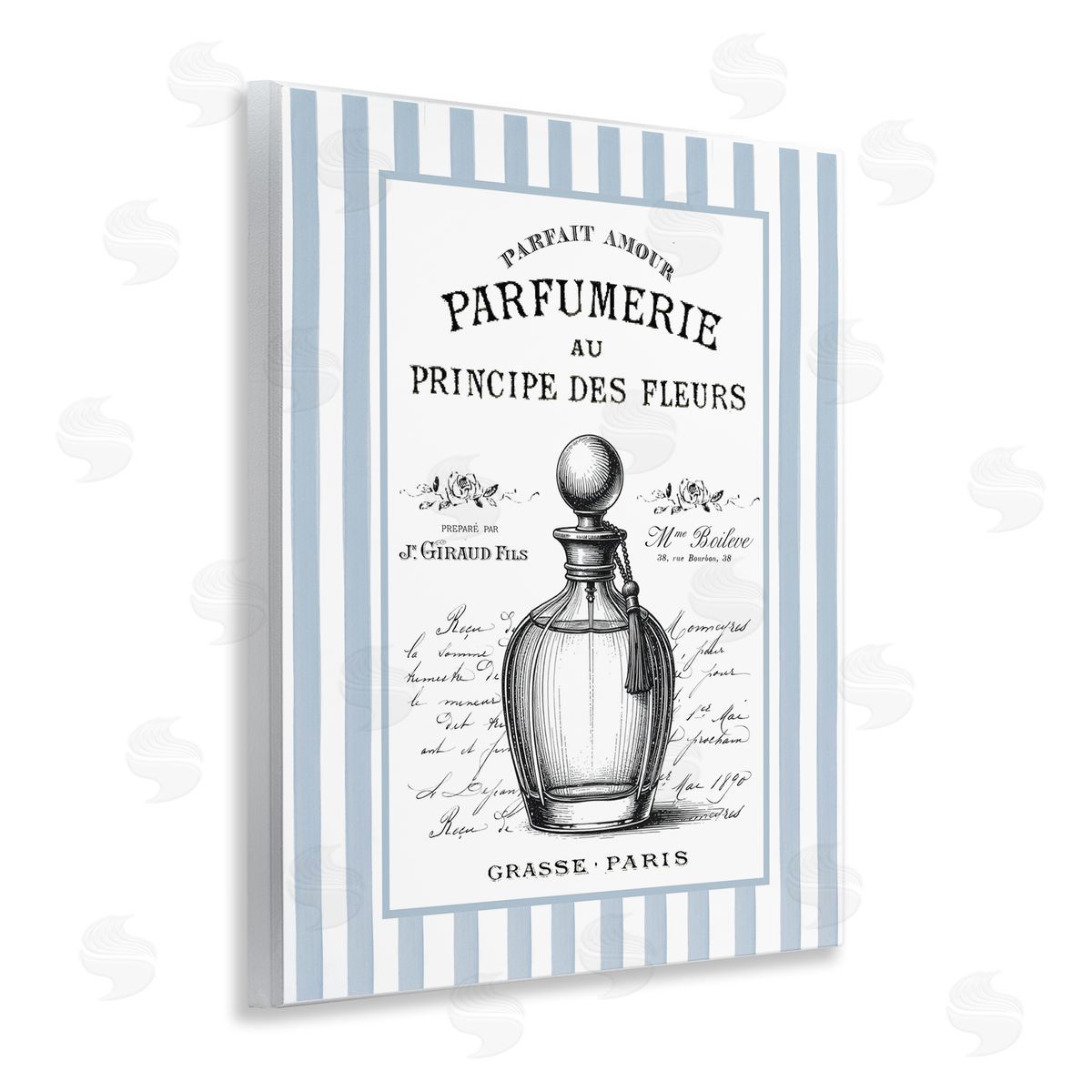 Lettered and Lined Vintage Fragrance on Stripes Canvas Wall Art Print