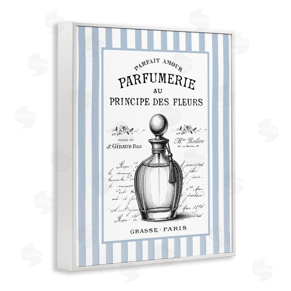 Lettered and Lined Vintage Fragrance on Stripes Canvas Wall Art Print