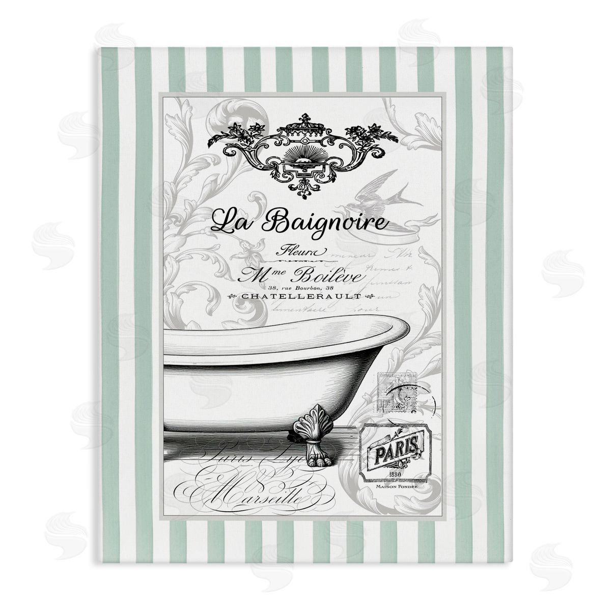Lettered and Lined La Baignoire on Stripes Canvas Wall Art Print