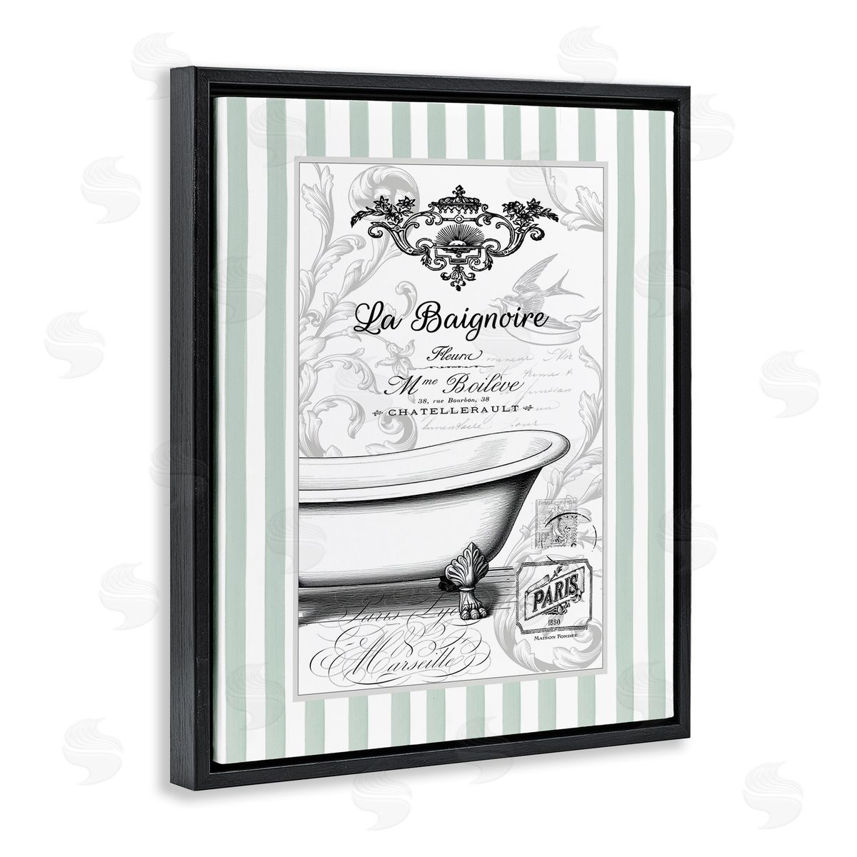 Lettered and Lined La Baignoire on Stripes Canvas Wall Art Print