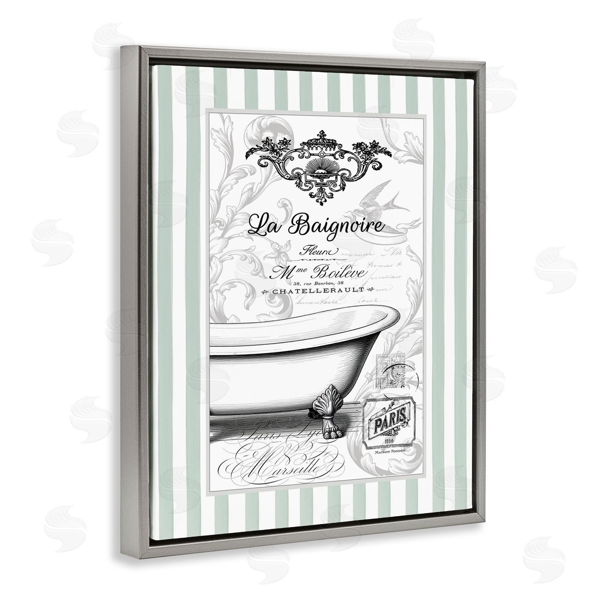 Lettered and Lined La Baignoire on Stripes Canvas Wall Art Print