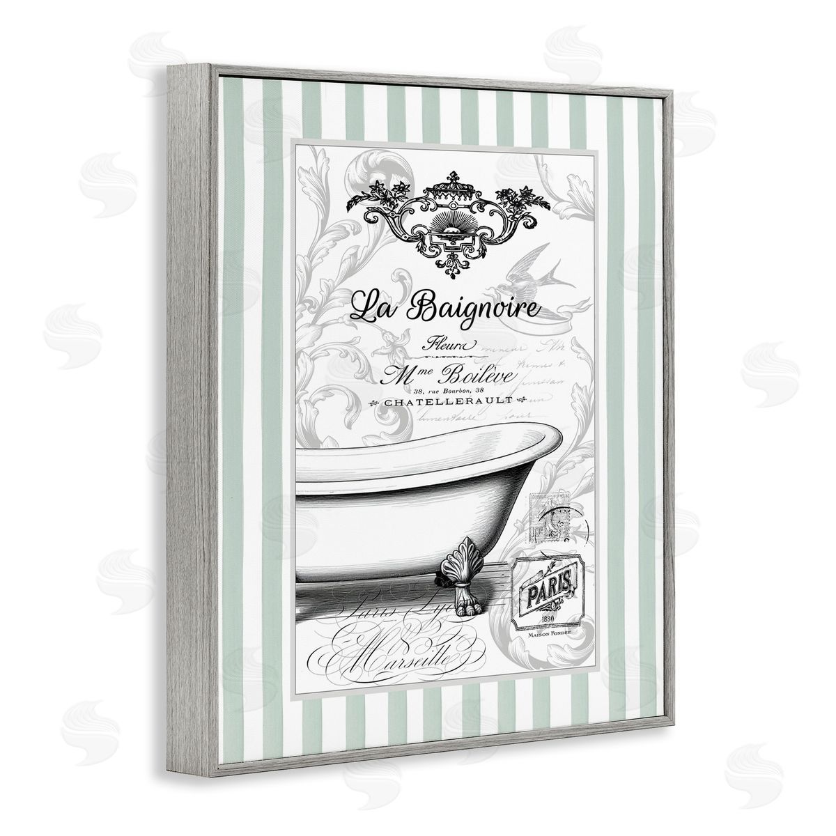 Lettered and Lined La Baignoire on Stripes Canvas Wall Art Print