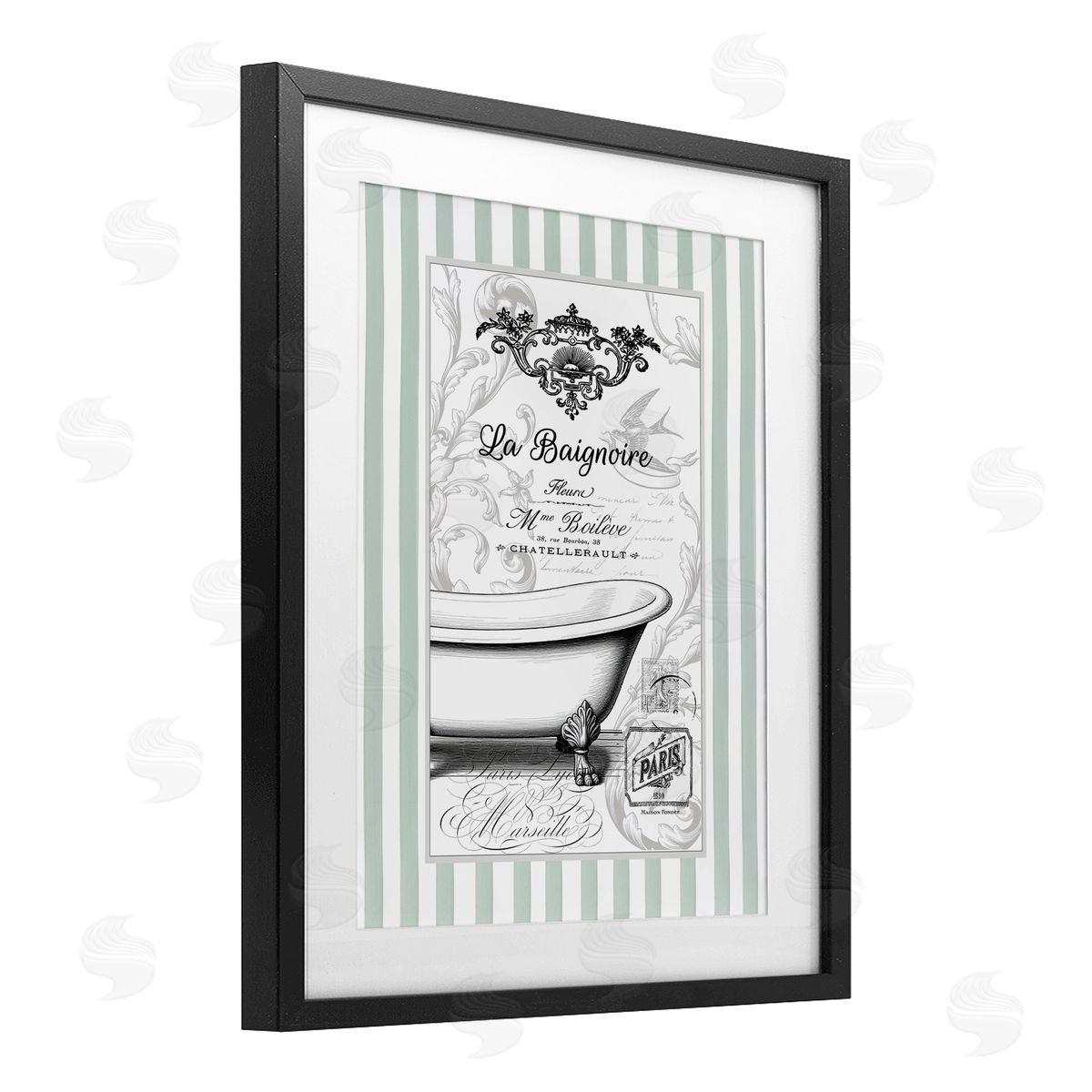 Lettered and Lined La Baignoire on Stripes Canvas Wall Art Print