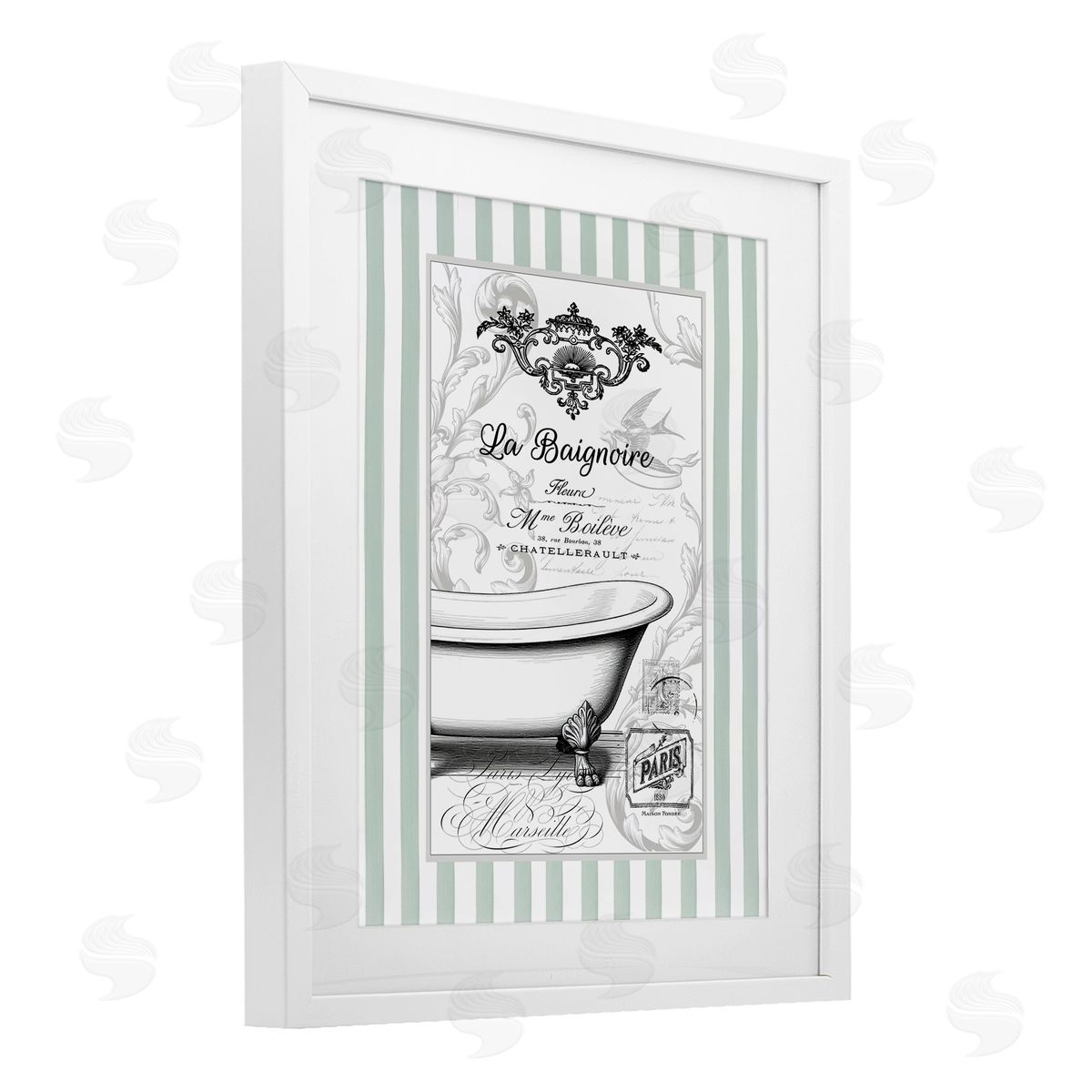 Lettered and Lined La Baignoire on Stripes Canvas Wall Art Print