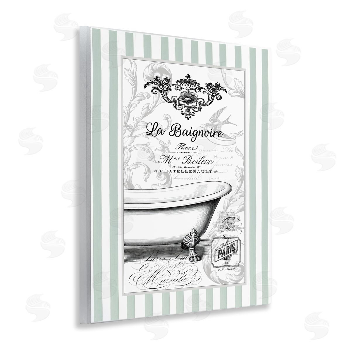 Lettered and Lined La Baignoire on Stripes Canvas Wall Art Print