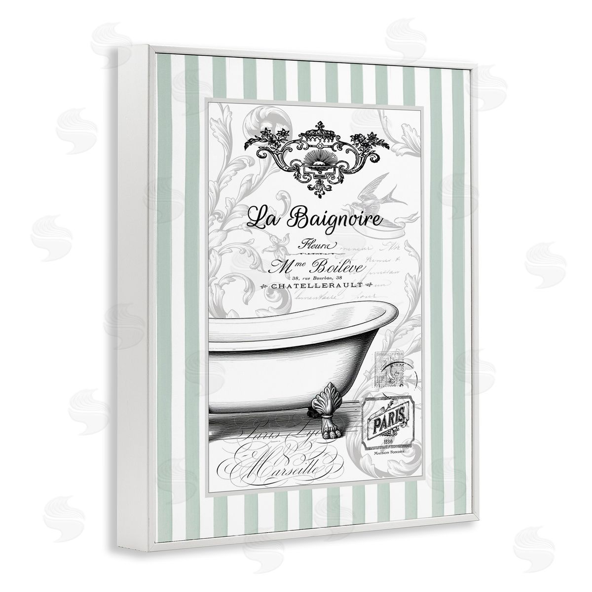 Lettered and Lined La Baignoire on Stripes Canvas Wall Art Print