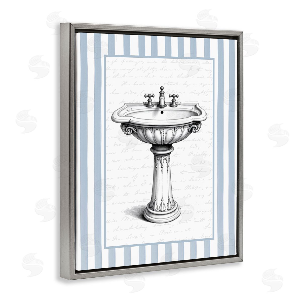 Lettered and Lined Vintage Sink Blue Stripes Canvas Wall Art Print