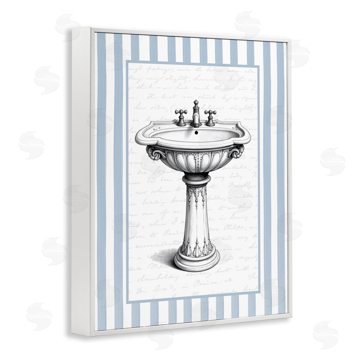 Lettered and Lined Vintage Sink Blue Stripes Canvas Wall Art Print