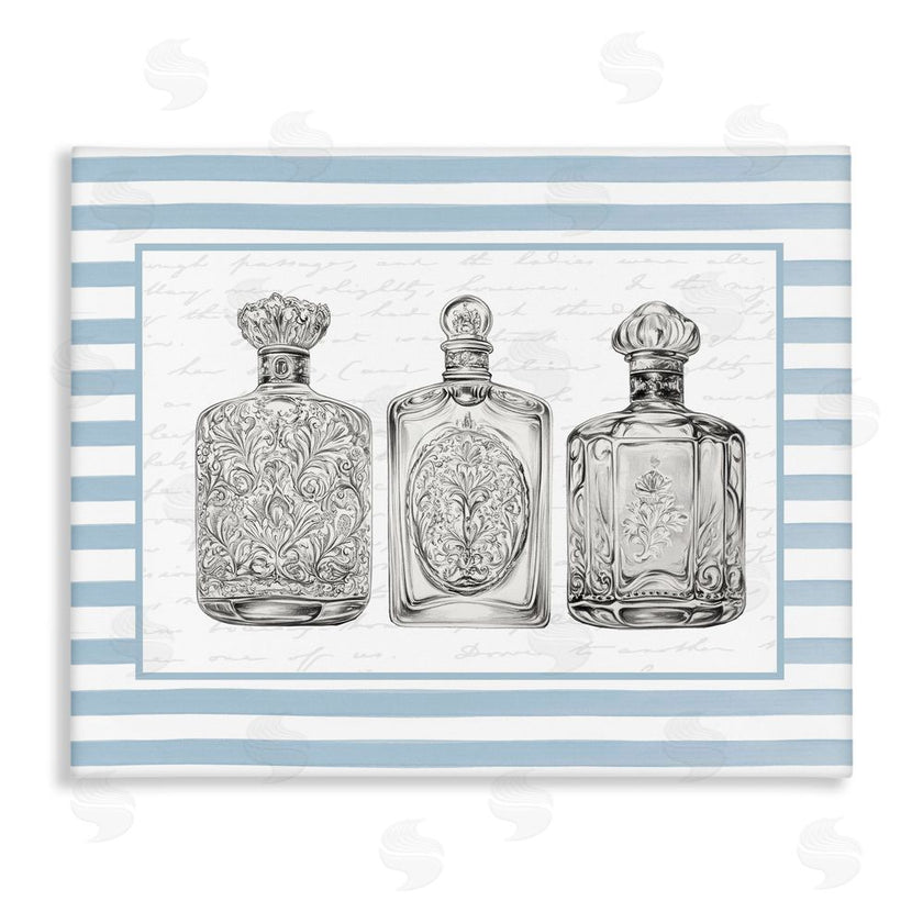 Lettered and Lined | Ornate Bottles on Blue Stripes
