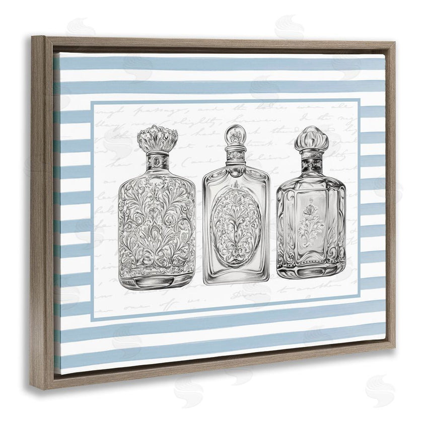 Lettered and Lined | Ornate Bottles on Blue Stripes