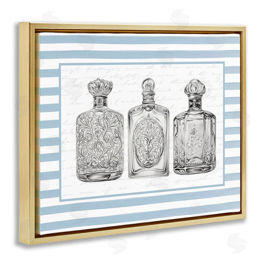 Lettered and Lined | Ornate Bottles on Blue Stripes