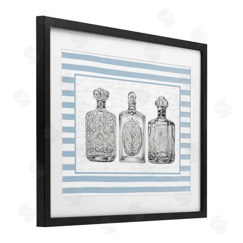 Lettered and Lined | Ornate Bottles on Blue Stripes