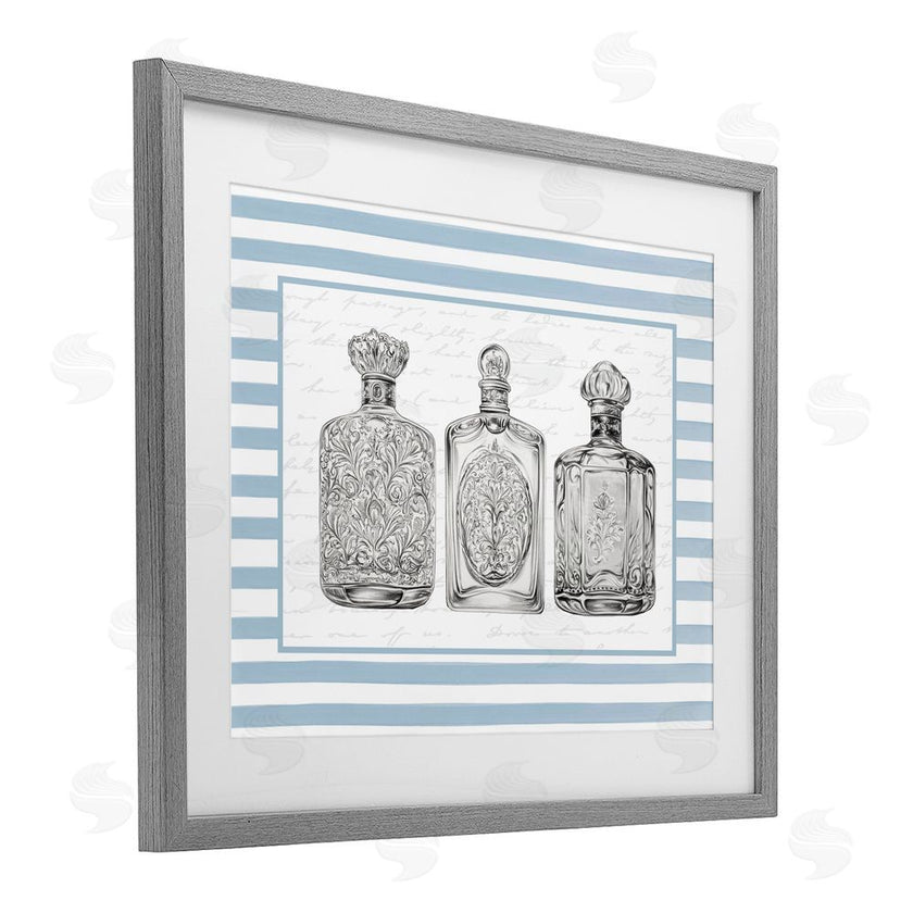 Lettered and Lined | Ornate Bottles on Blue Stripes
