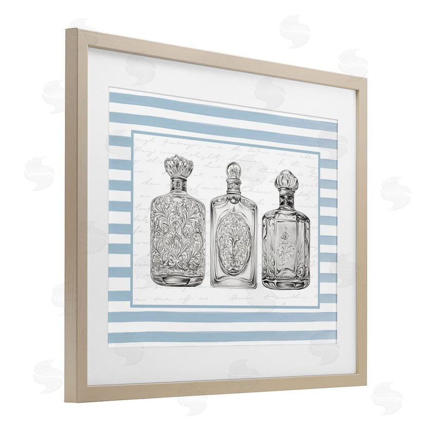 Lettered and Lined | Ornate Bottles on Blue Stripes
