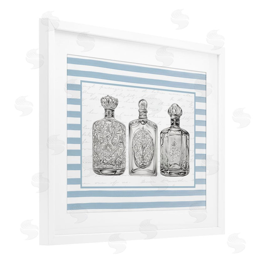Lettered and Lined | Ornate Bottles on Blue Stripes