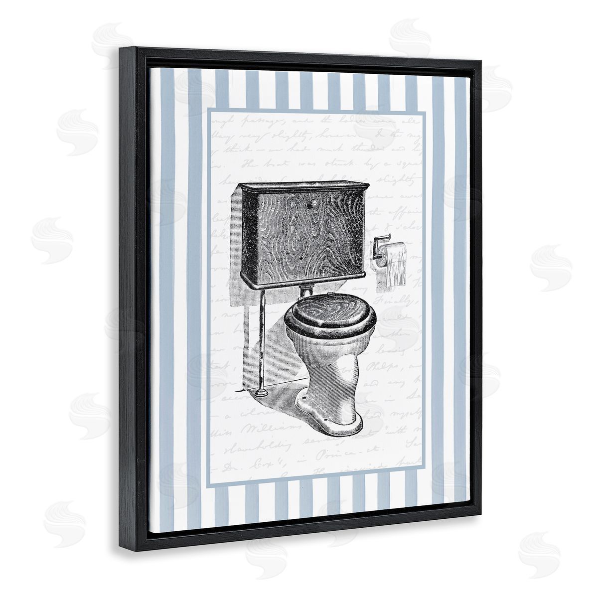 Lettered and Lined Vintage Toilet Blue Stripes Canvas Wall Art Print