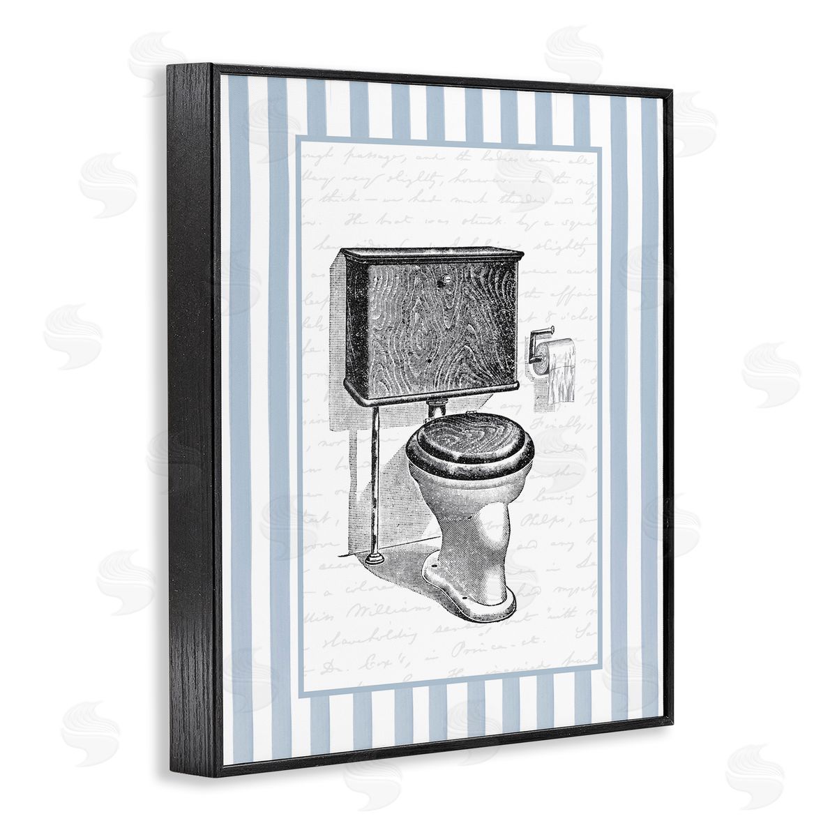 Lettered and Lined Vintage Toilet Blue Stripes Canvas Wall Art Print