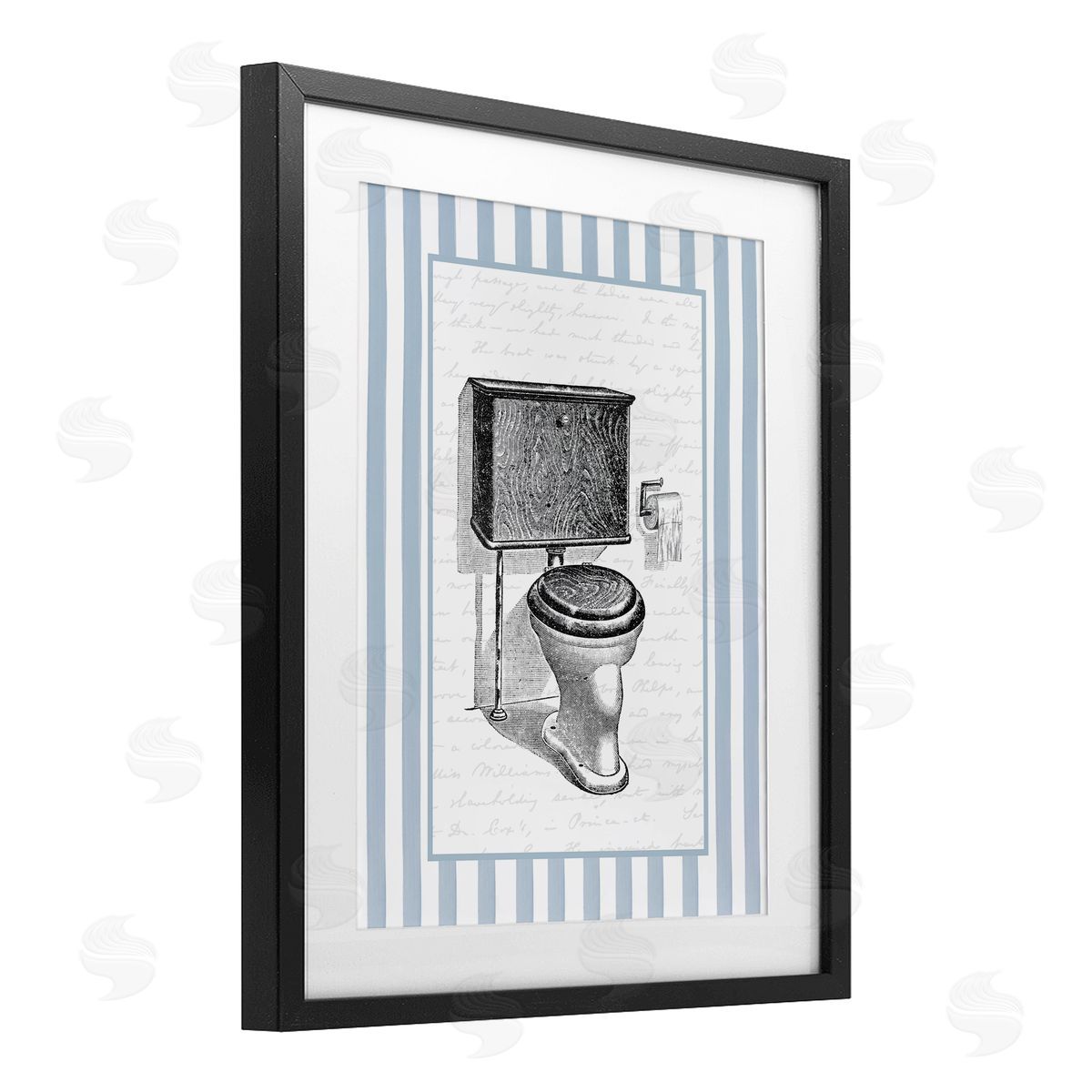 Lettered and Lined Vintage Toilet Blue Stripes Canvas Wall Art Print
