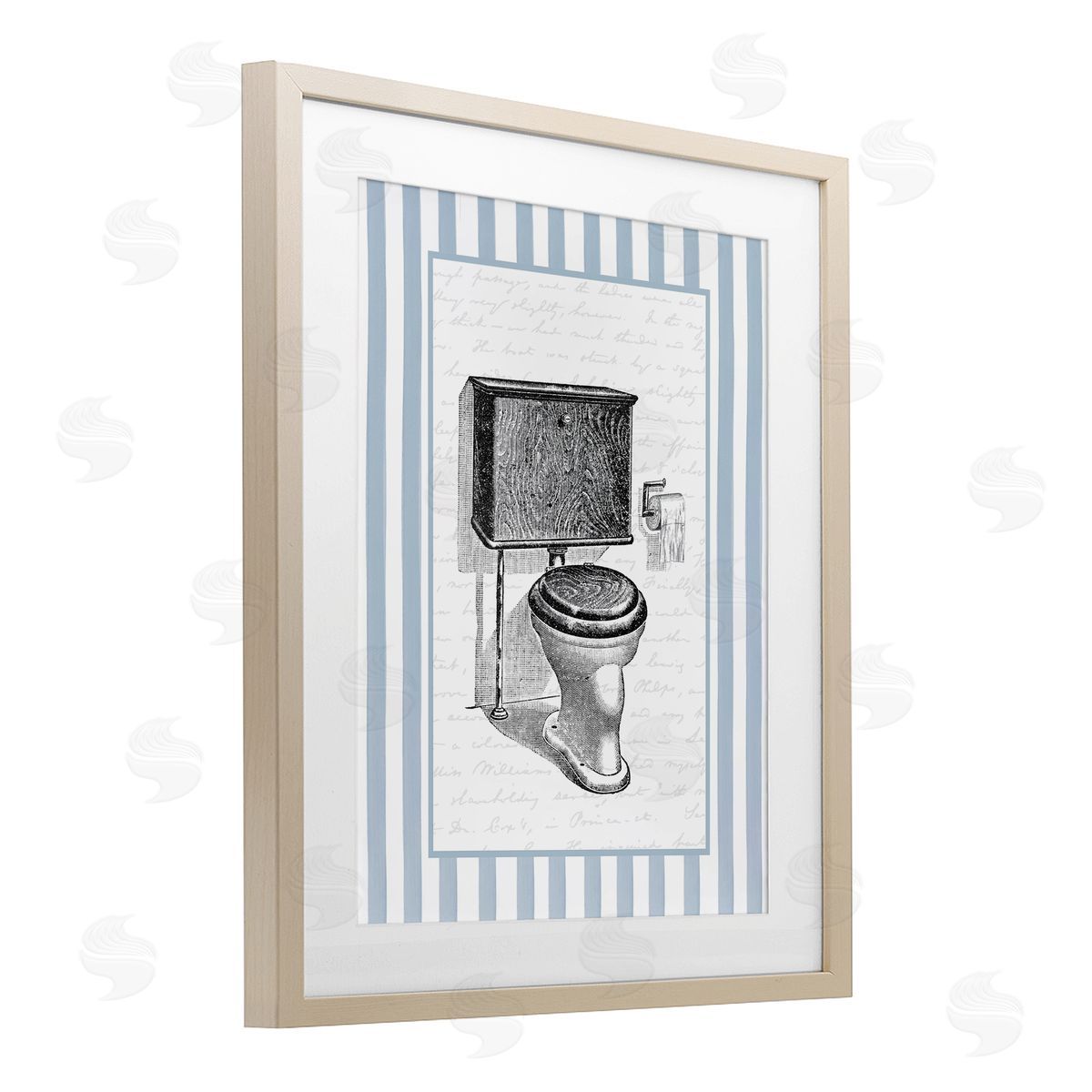 Lettered and Lined Vintage Toilet Blue Stripes Canvas Wall Art Print