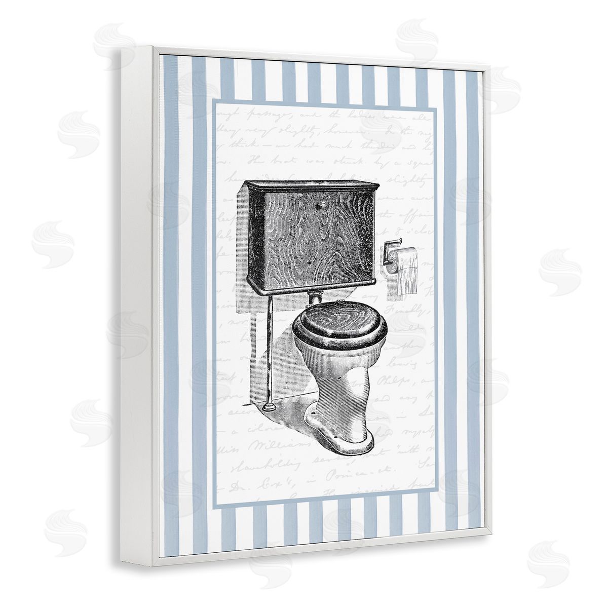 Lettered and Lined Vintage Toilet Blue Stripes Canvas Wall Art Print