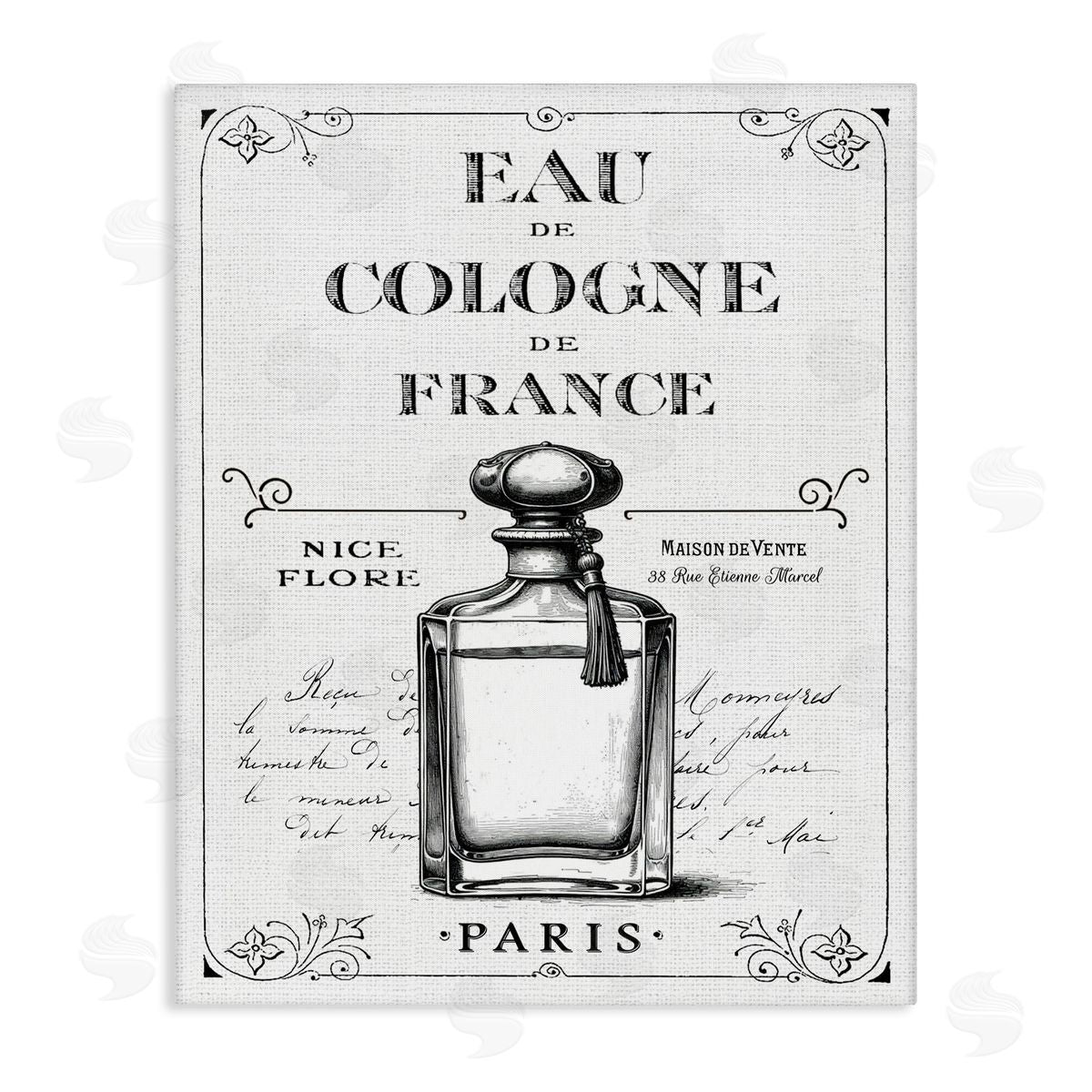 Lettered and Lined Vintage French Cologne Canvas Wall Art Print