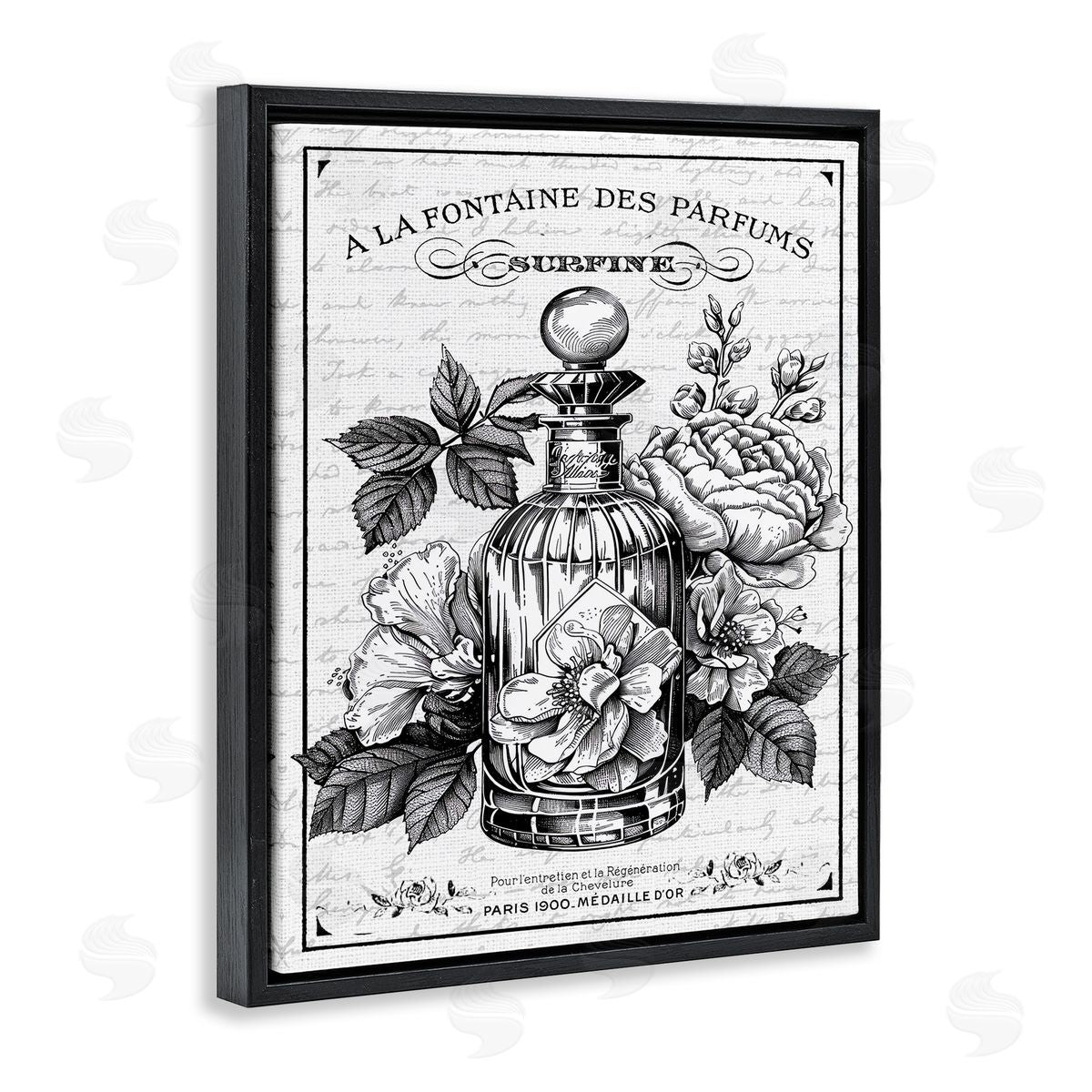 Lettered and Lined Vintage French Perfume & Blossoms Canvas Wall Art Print