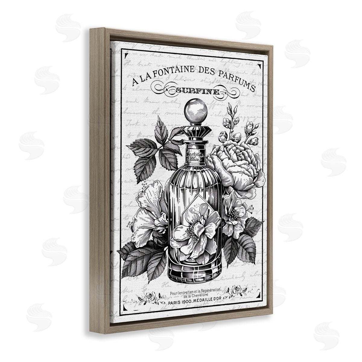 Lettered and Lined Vintage French Perfume & Blossoms Canvas Wall Art Print