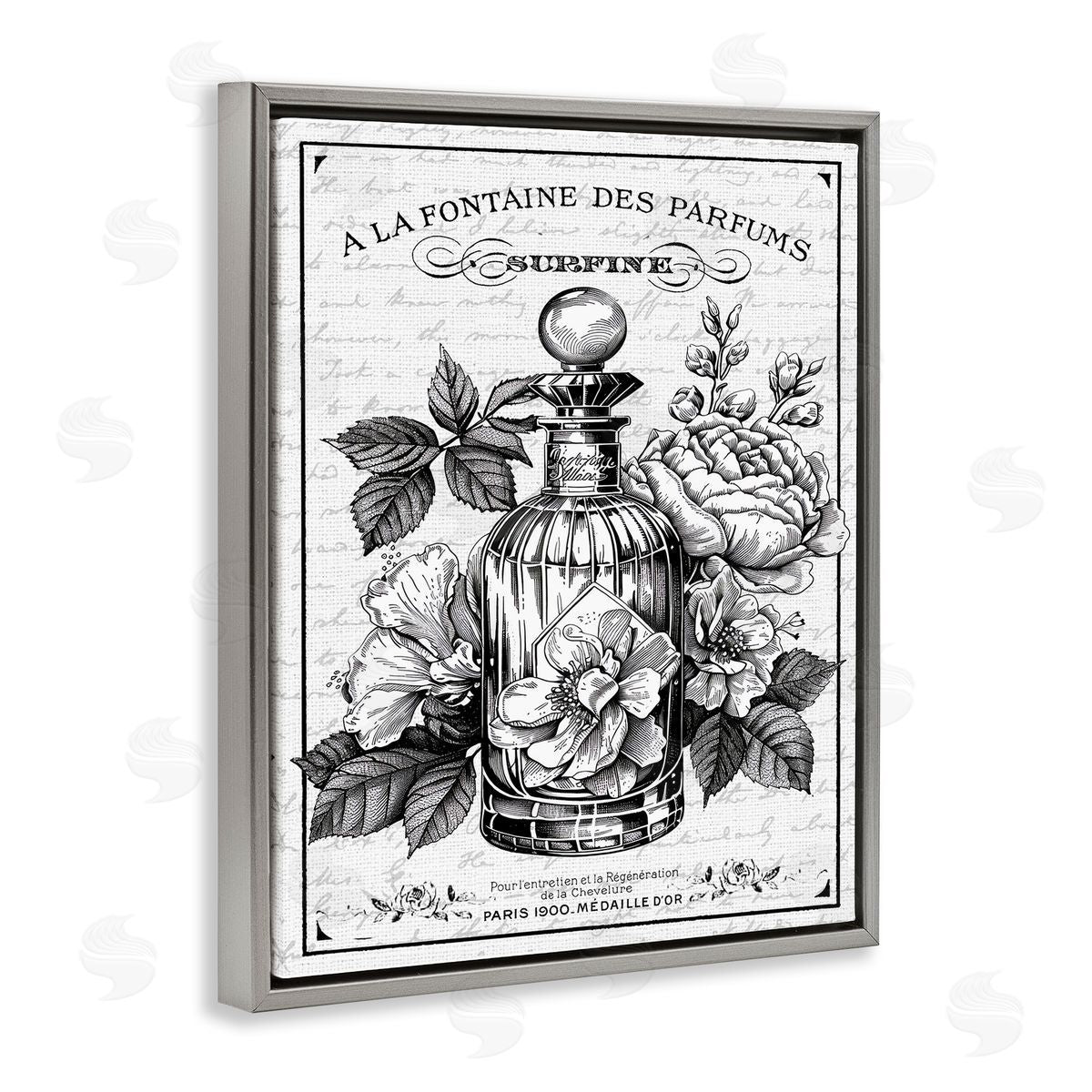Lettered and Lined Vintage French Perfume & Blossoms Canvas Wall Art Print