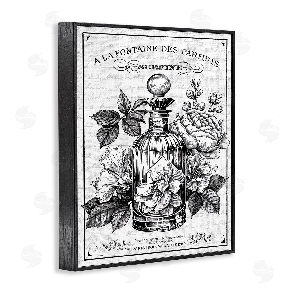 Lettered and Lined Vintage French Perfume & Blossoms Canvas Wall Art Print